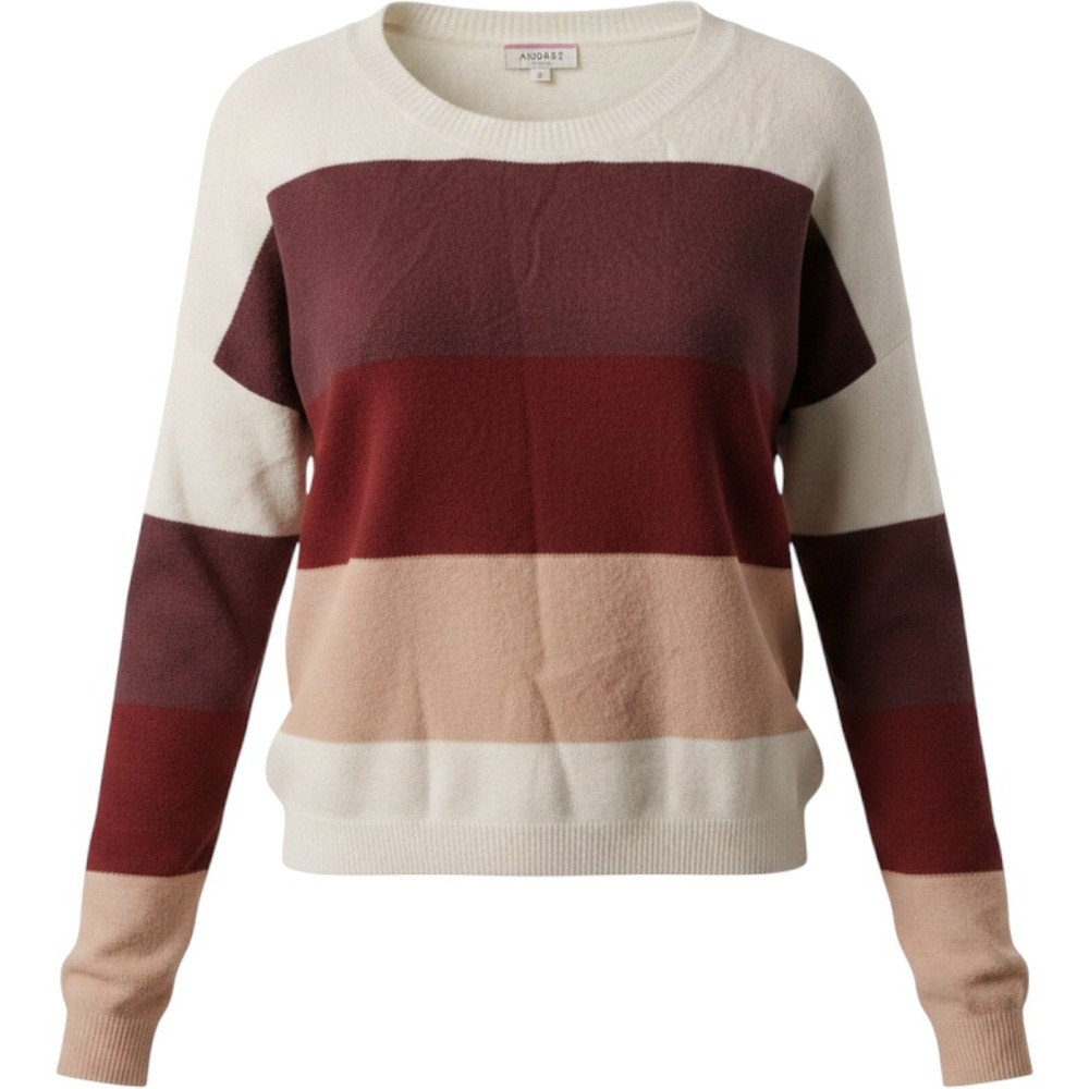 Andree by Unit Colorblock Striped Fuzzy Knit Sweater Burgundy Cream Small